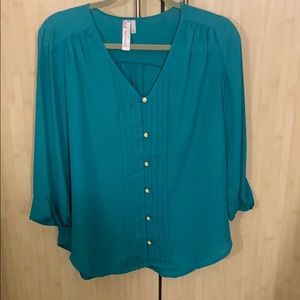 Francesca’s Teal Green Button Down Blouse